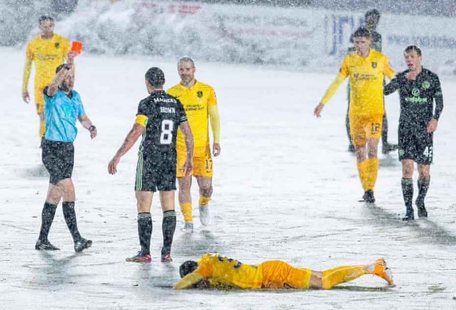 Scott Brown was sent off after catching Livingston’s Jaze Kebia in the face with an elbow.