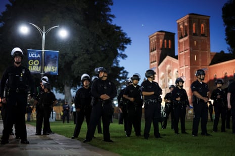 Law enforcement officers take position at UCLA.