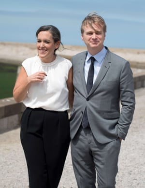 Nolan in Dunkirk last Sunday with his wife and producer, Emma Thomas.