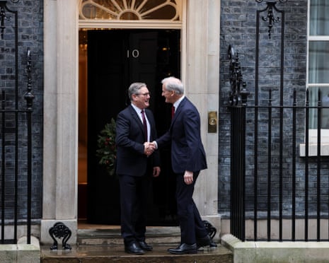 British prime minister Keir Starmer shakes hands with Norway’s prime minister Jonas Gahr Stoere, at Downing Street, in London, Britain.