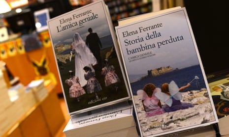 Books by Elena Ferrante on sale in a bookshop in Rome. 