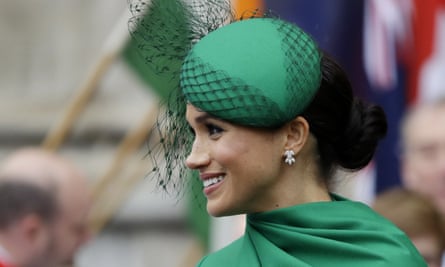 Meghan, Duchess of Sussex, with her hair in a bun