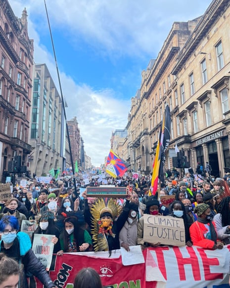 Indigenous youth from the Amazon among the thousands of protestors in Glasgow on 5 November 2021.