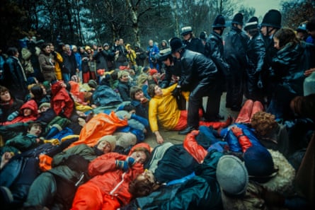 Protesters against nuclear missiles at Greenham Common women’s peace camp, 12 December 1982
