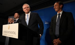 Scott Morrison (centre), with Josh Frydenberg (left) and Liberal candidate Dave Sharma at the Liberal party Wentworth byelection function, in Double Bay on Saturday night.