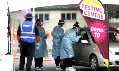 Covid testing site in Auckland. New Zealand has recorded its third day in a row with no positive cases. 