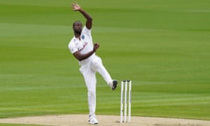 West Indies’ Kemar Roach about to launch a delivery.