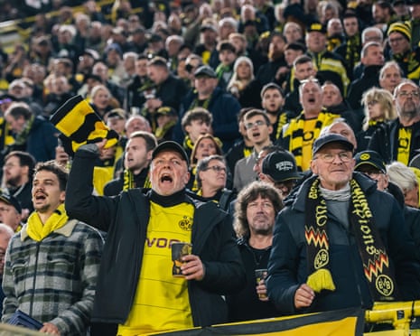 Borussia Dortmund fans get behind their team at Signal Iduna Park