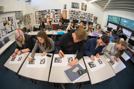 AS-level Art History students at Godalming College, Surrey take a lesson on Guernica by Picasso in 2014.