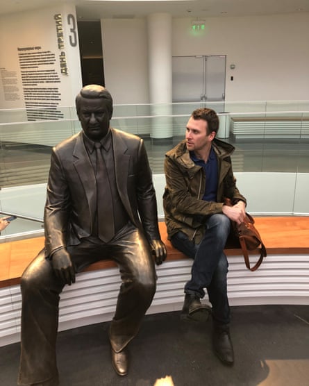 The Guardian’s current Moscow correspondent Andrew Roth with a statue of former Russian president Boris Yeltsin at the Boris Yeltsin Presidential Center in Yekaterinburg.