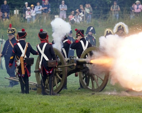 Reenactors take part during the Battle of Waterloo Reenactment in 2023.