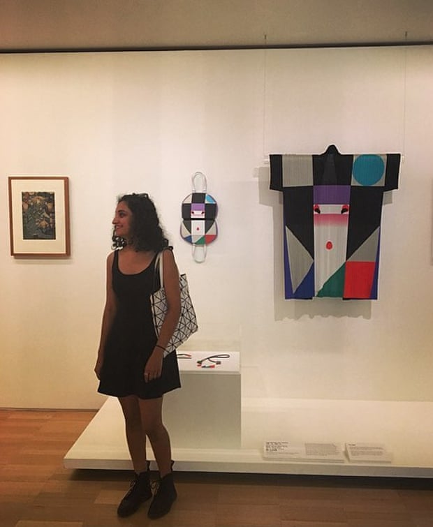 Nayna wearing her Issey Miyake Bao Bao bag at the National Gallery of Victoria, Melbourne
