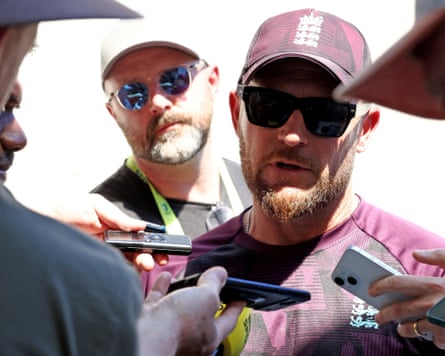 Brendon McCullum speaks to members of the media at the end of the fifth Ashes Test