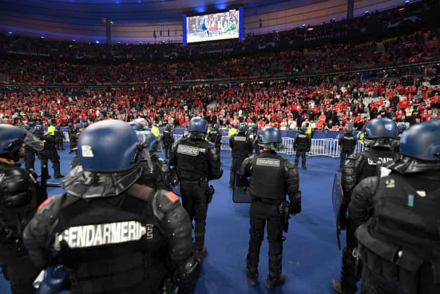 French police inside Stade de France on the night Real Madrid defeated Liverpool to win the 2021-22 Champions League.