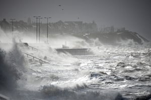 Blackpool, Lancashire: storm waves batter the promenade