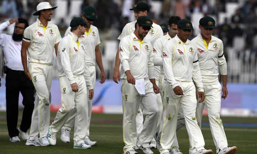 Australia’s players walk off at the end of a tough first Test in Rawalpindi last week in which they took just four Pakistan wickets in 239 overs.