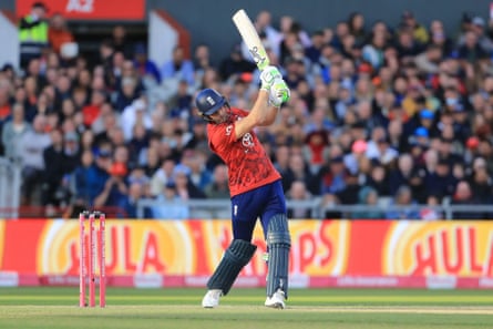 Jos Buttler hits out on his way to a 30-ball 83.