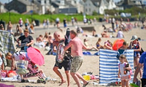 A crowded beach at Troon in western Scotland on Sunday.