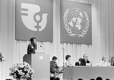 Lucille Mair, secretary general of the second international women’s conference, speaks at the opening ceremony in Copenhagen in July 1980.