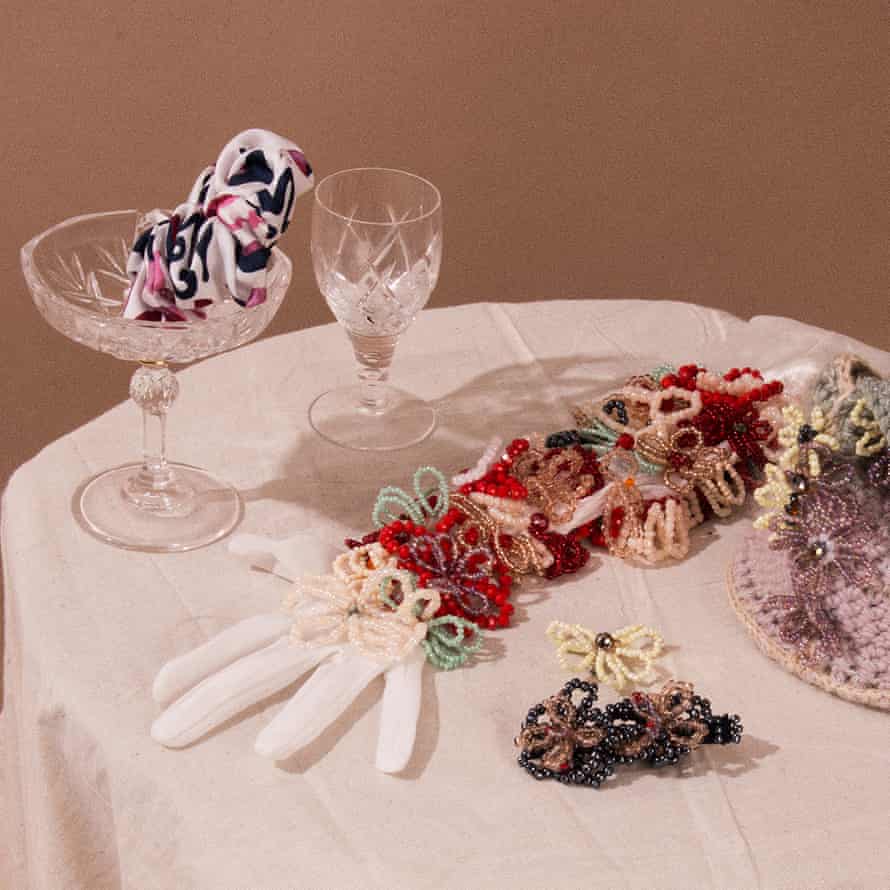A table with homemade accessories