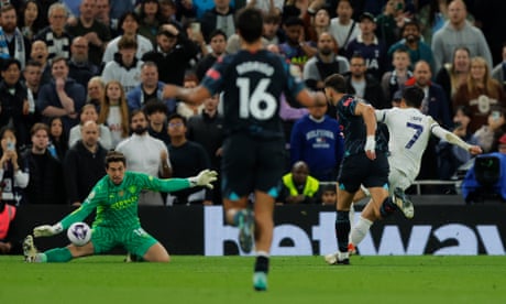 Stefan Ortega saves from Son Heung-min at 1-0 during a goalkeeping cameo that showcased Manchester City’s immense strength in depth.