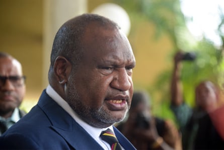 Papua New Guinea PM James Marape speaking to reporters