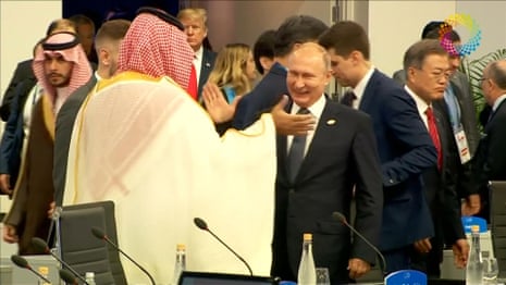 Putin and Saudi crown prince high-five at G20 summit – video