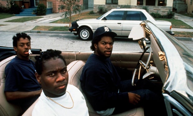 Ice Cube, right, as Doughboy, with Dedrick D Gobert, left, and Baldwin C Sykes, in John Singleton’s 1991 film Boyz N the Hood.