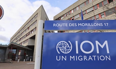 Sign outside the headquarters of the International Organization for Migration