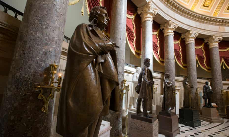 A statue of Jefferson Davis, president of the Confederate states of America, in Statuary Hall on Capitol Hill in Washington
