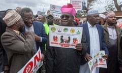 Religious leaders in Lilongwe carry anti-LGBTQ placards during marches against same-sex marriage in cities across Malawi on Thursday.