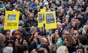 A protest against the Covid-19 vaccination green pass in Milan, Italy, today.