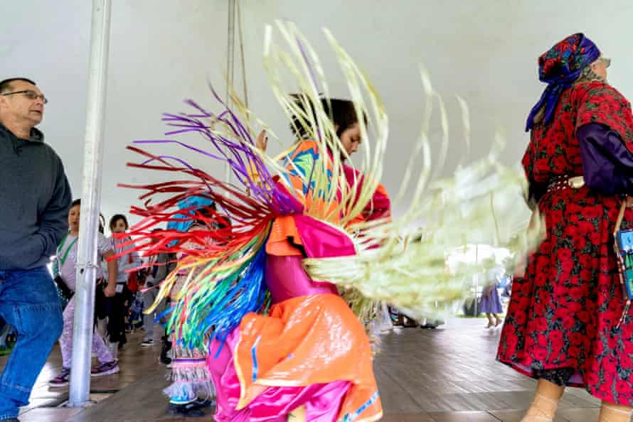 Dancers at Friday’s celebration. The announcer urged guests to join dancers on the dancefloor, regardless of whether they were wearing regalia.