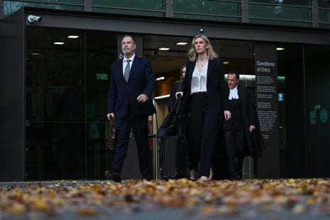 Erin Patterson’s legal team outside Latrobe Valley magistrates court yesterday. From left, lawyer Bill Doogue, lawyer Ophelia Holloway and barrister Colin Mandy SC.