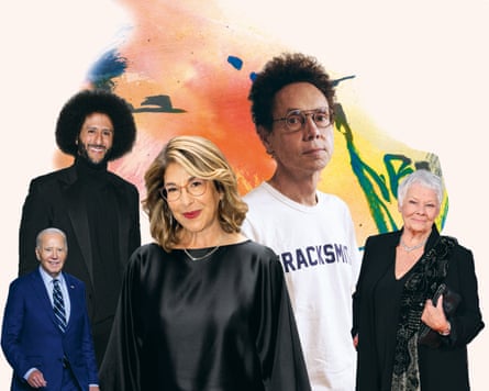 (Left to right) Joe Biden, Colin Kaepernick, Naomi Klein, Malcolm Gladwell and Judi Dench.