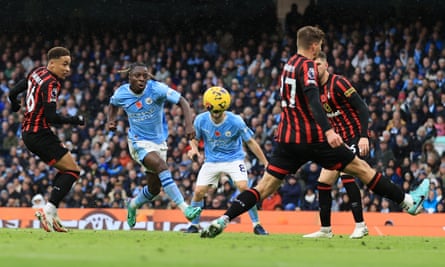 Jérémy Doku scores Manchester City’s first goal against Bournemouth