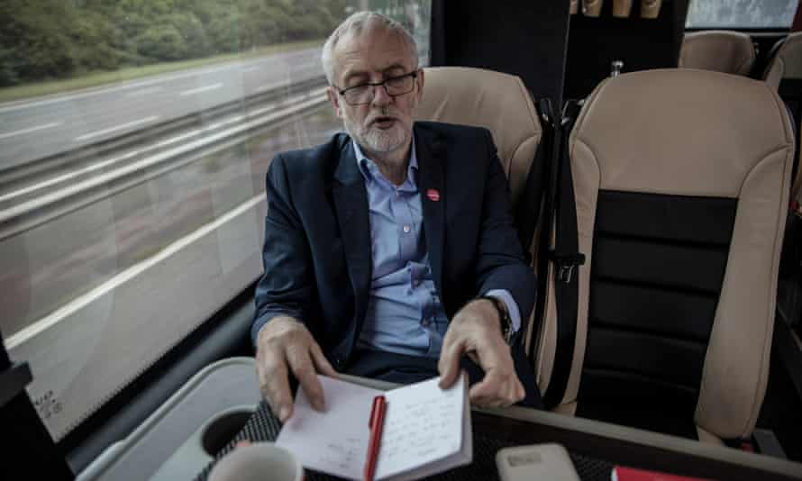 Jeremy Corbyn on the way to a rally in Peterborough, May 2017