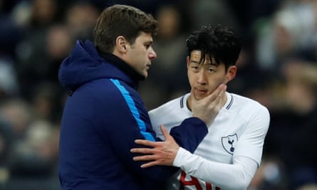 Mauricio Pochettino, pictured with Son Heung-min, has seen a title challenge disintegrate into a fight to remain in the top four.