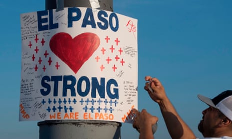 A sign at a makeshift memorial for victims following the shooting in El Paso, Texas, on 6 August. 