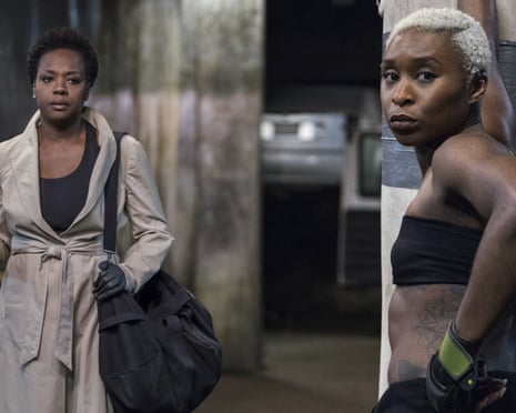 This image released by Twentieth Century Fox shows Viola Davis, left, and Cynthia Erivo in a scene from “Widows.” The film, directed by Steve McQueen, is about a group of recently widowed women who seek to pull off a heist their husbands had planned before dying in a police raid. (Merrick Morton/Twentieth Century Fox via AP)