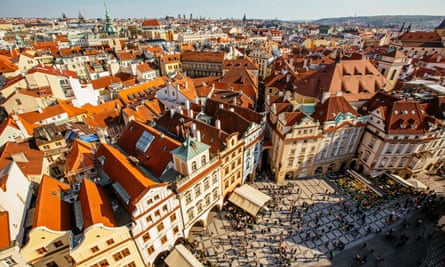 Orange roofs of Prague Old Town and town square