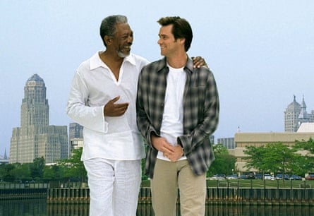 Morgan Freeman and Jim Carrey as God and Bruce Nolan, Tom Shadyac’s 2003 film.