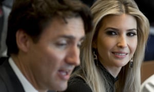 Ivanka Trump and Justin Trudeau at a roundtable discussion at the White House on Monday.