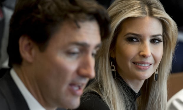  Ivanka Trump and Justin Trudeau at a roundtable discussion at the White House on Monday. Photograph: Saul Loeb/AFP/Getty Images  