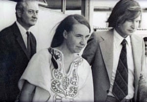 Kozak escorts British doctor Sheila Cassidy to the plane taking her out of Chile, in 1975.