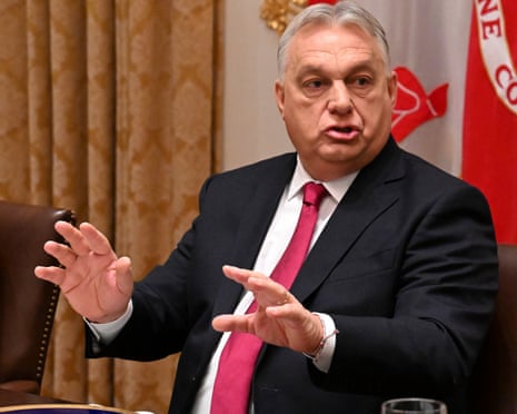 Hungarian prime minister Viktor Orbán speaks during a bilateral lunch with US president Donald Trump in the Cabinet Room of the White House last week.