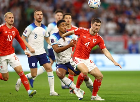 Ben Davies up against Jude Bellingham at the 2022 World Cup in Qatar.