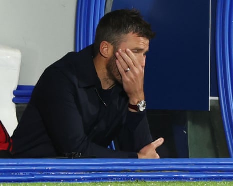 Manchester United manager Michael Carrick shows a look of dejection after Como's third goal.