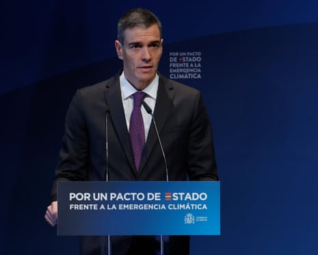 Spain's prime minister Pedro Sánchez delivers a speech during the closing of the event 'Advancing the State Pact on Climate Emergency' in Madrid, Spain.