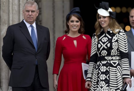 Andrew in a suit, his daughters in dresses, outside St Paul’s cathedral